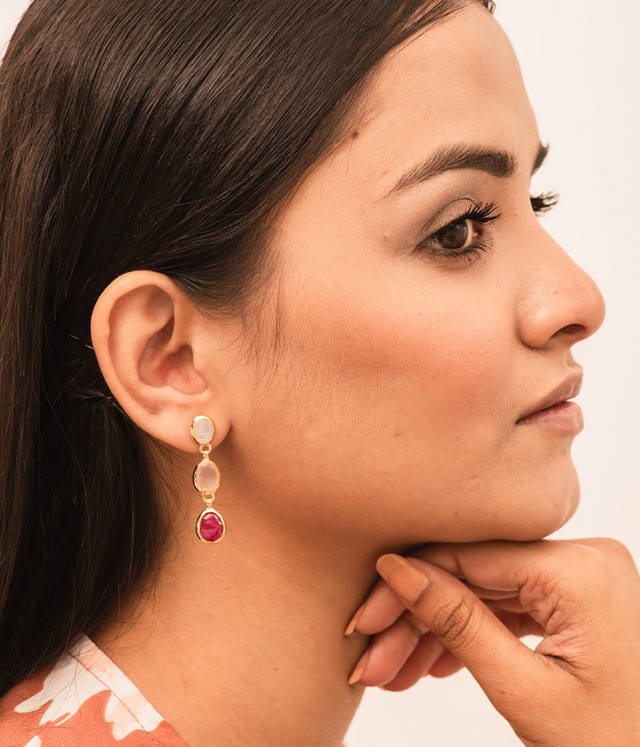 Pink Lady Ruby and Rose Quartz Earrings