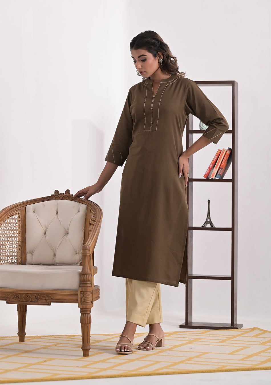 Mocha Solid Cotton Kurta
