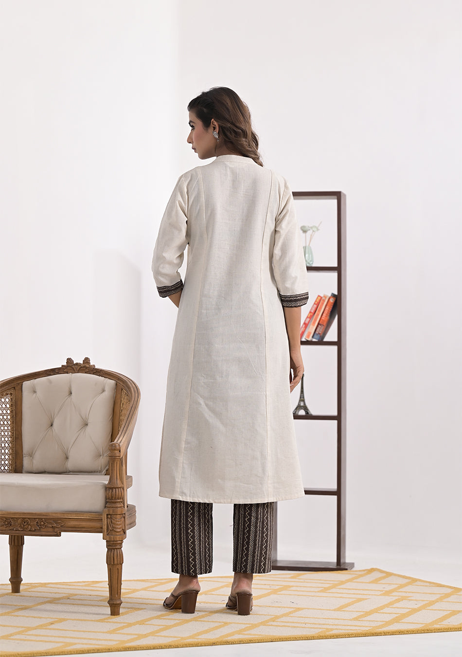 Cream Solid Kurta with Patchwork