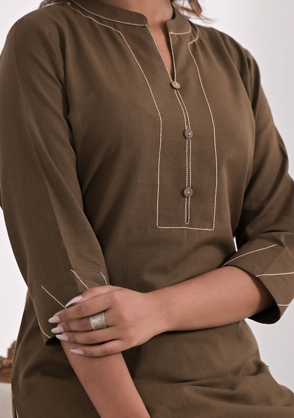 Mocha Solid Cotton Kurta