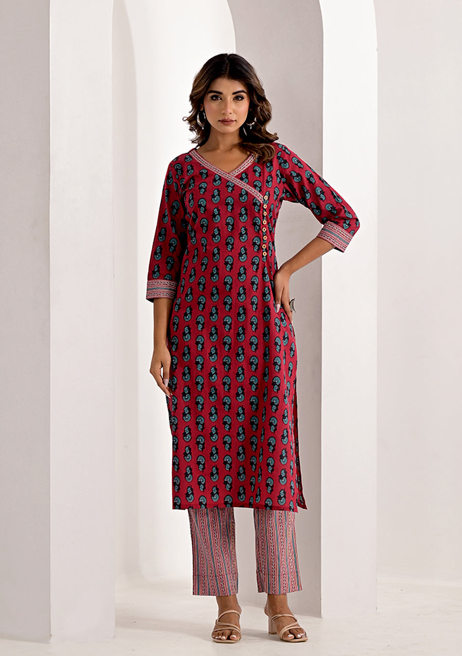 Crimson Printed Floral Kurta Pant Set