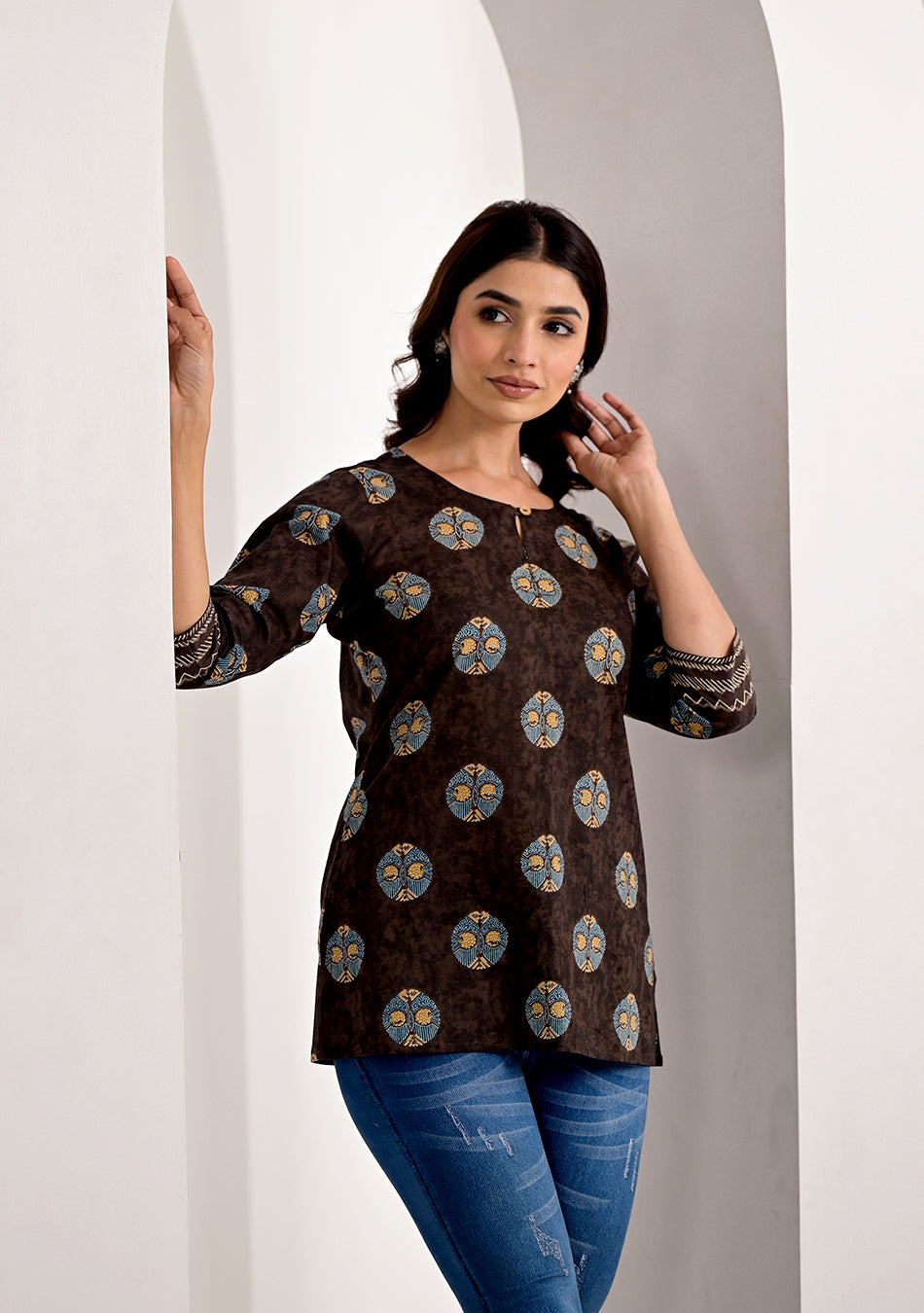 Cinnamon Brown Printed Top