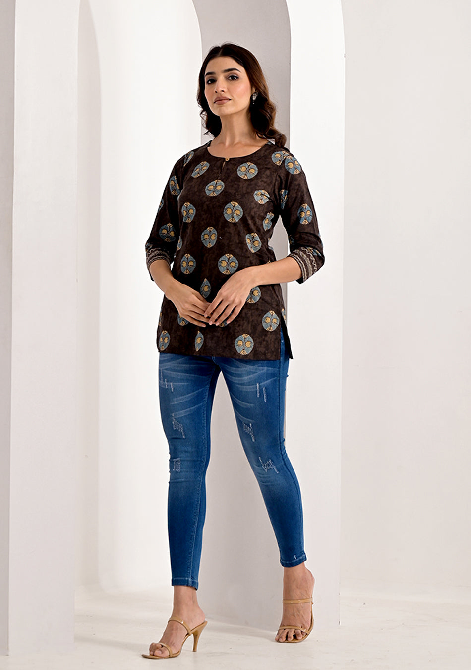 Cinnamon Brown Printed Top