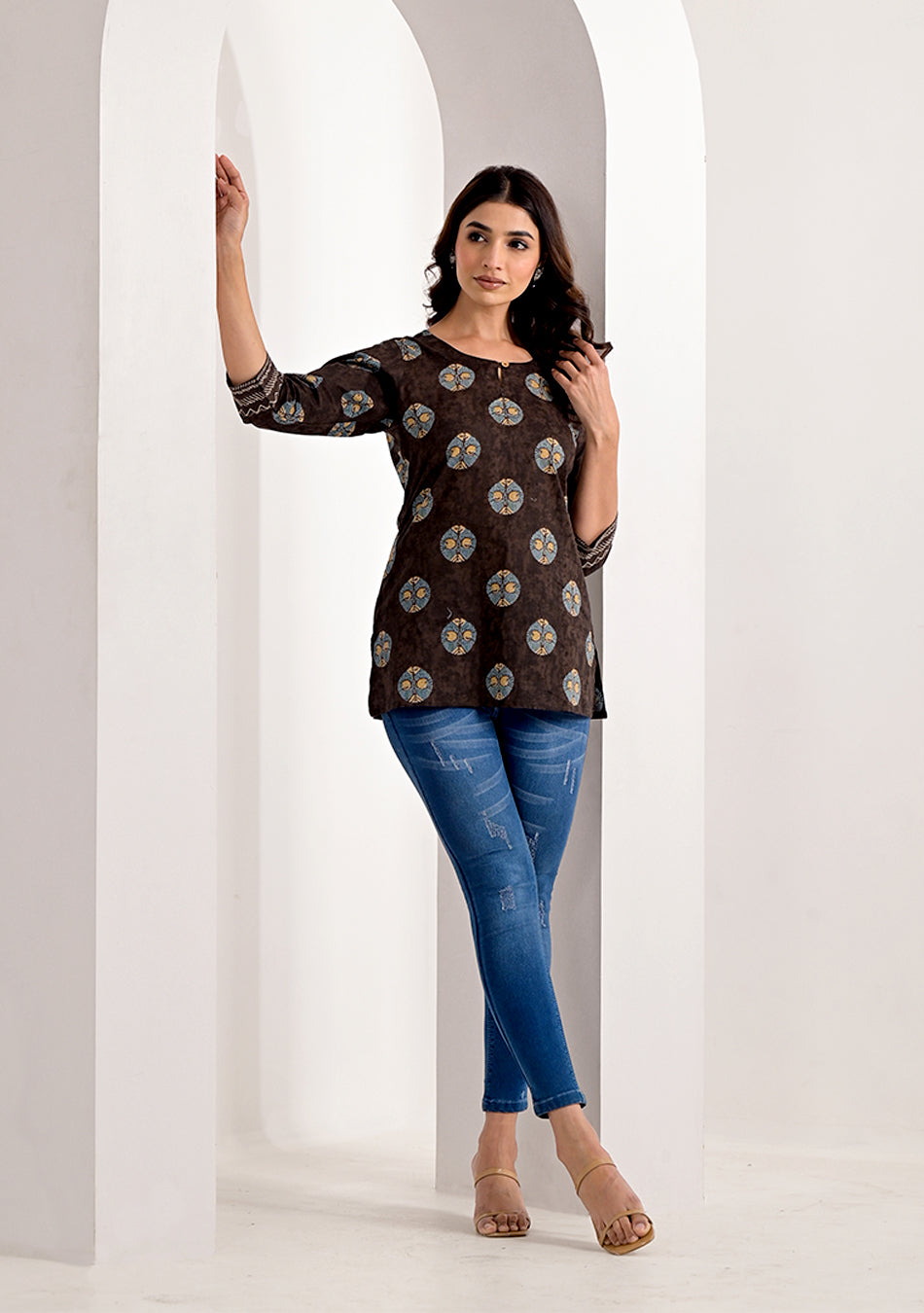 Cinnamon Brown Printed Top