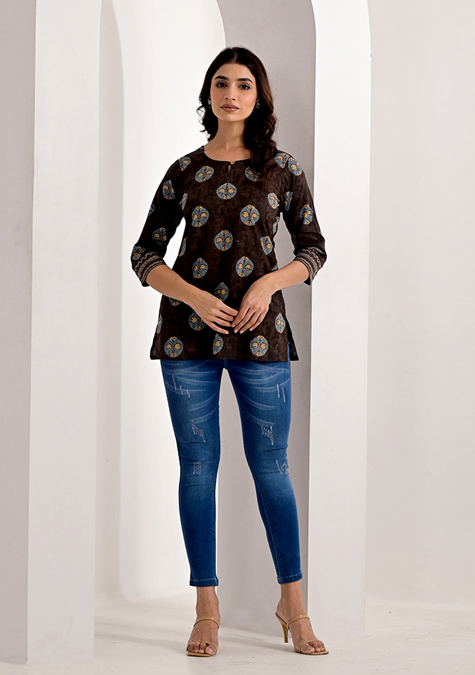 Cinnamon Brown Printed Top