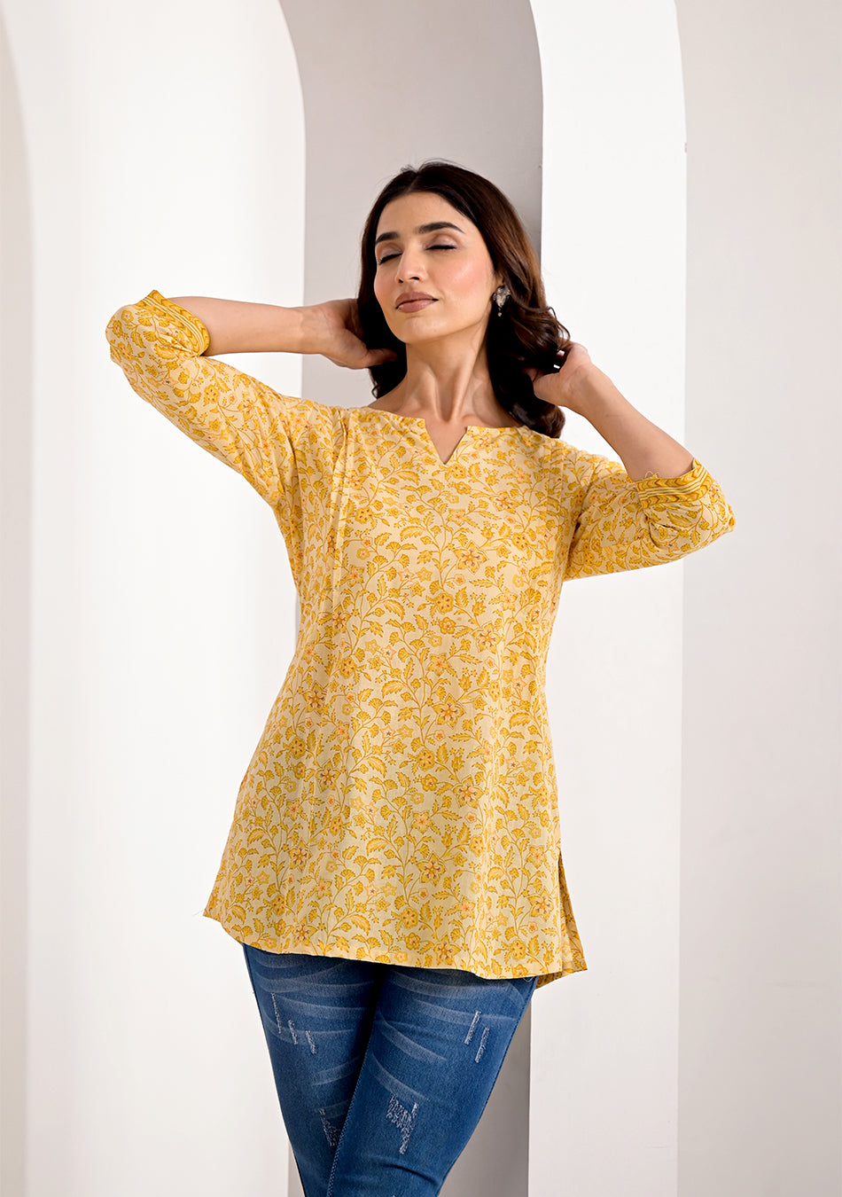 Lemon Floral Printed Kurti
