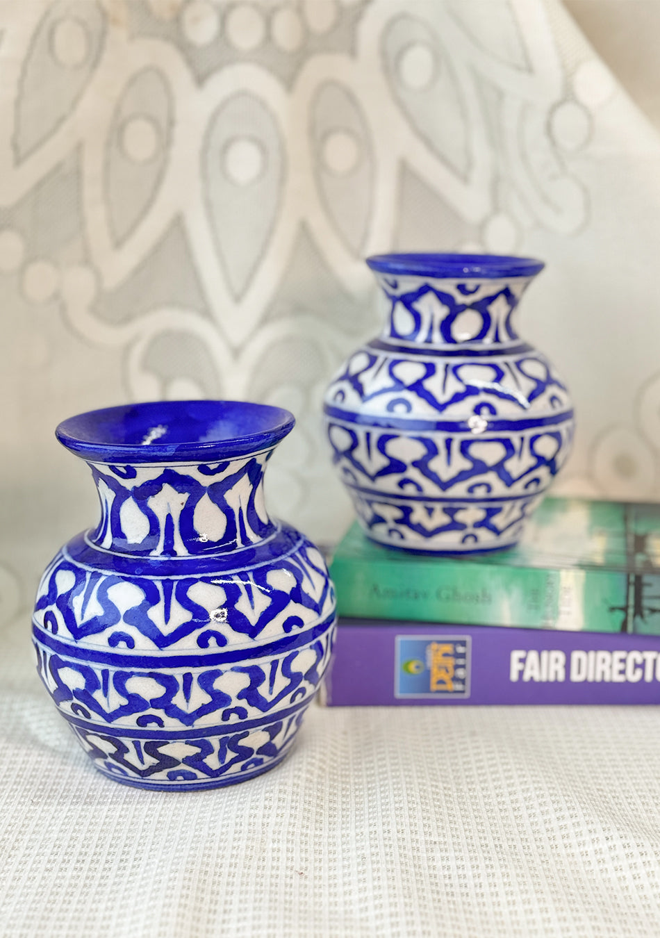 Blue Pottery White Matka Vase