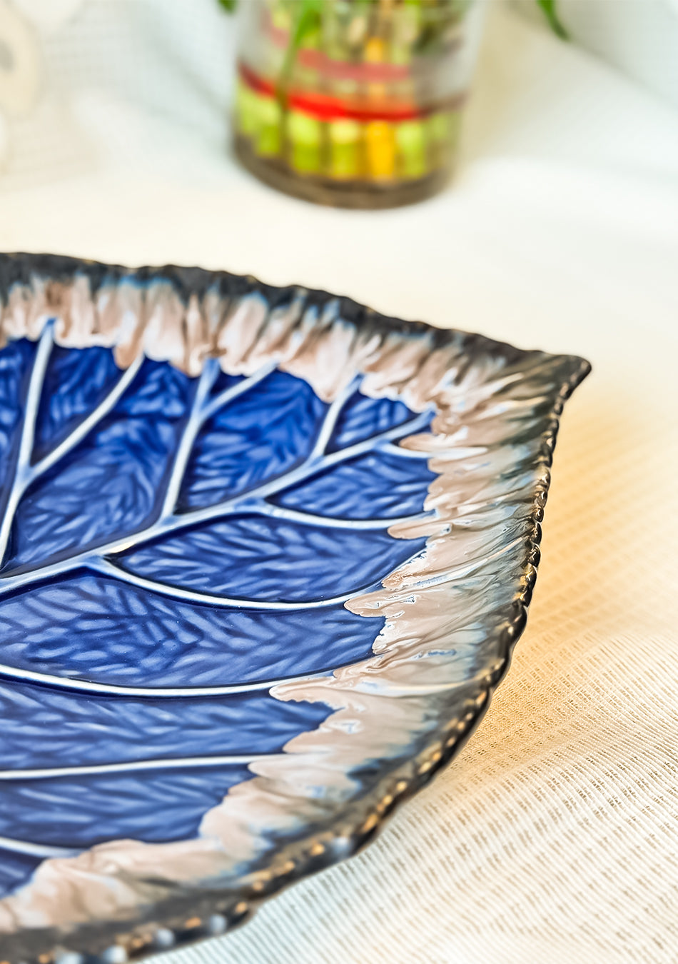 Leaf Blue-Grey Ceramic Platter Set
