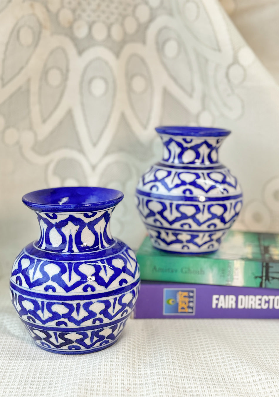 Blue Pottery White Matka Vase