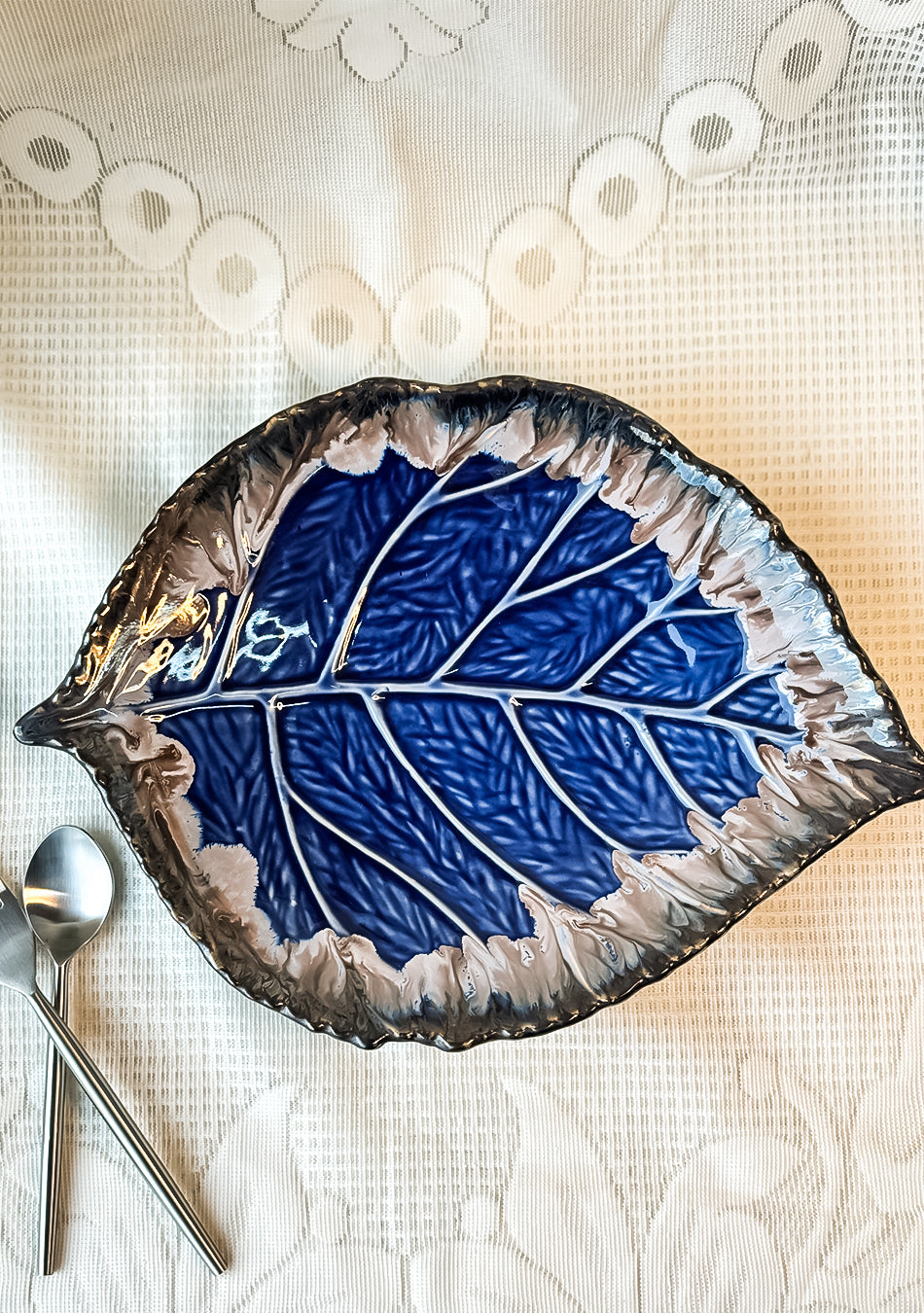 Leaf Blue-Grey Ceramic Platter Set