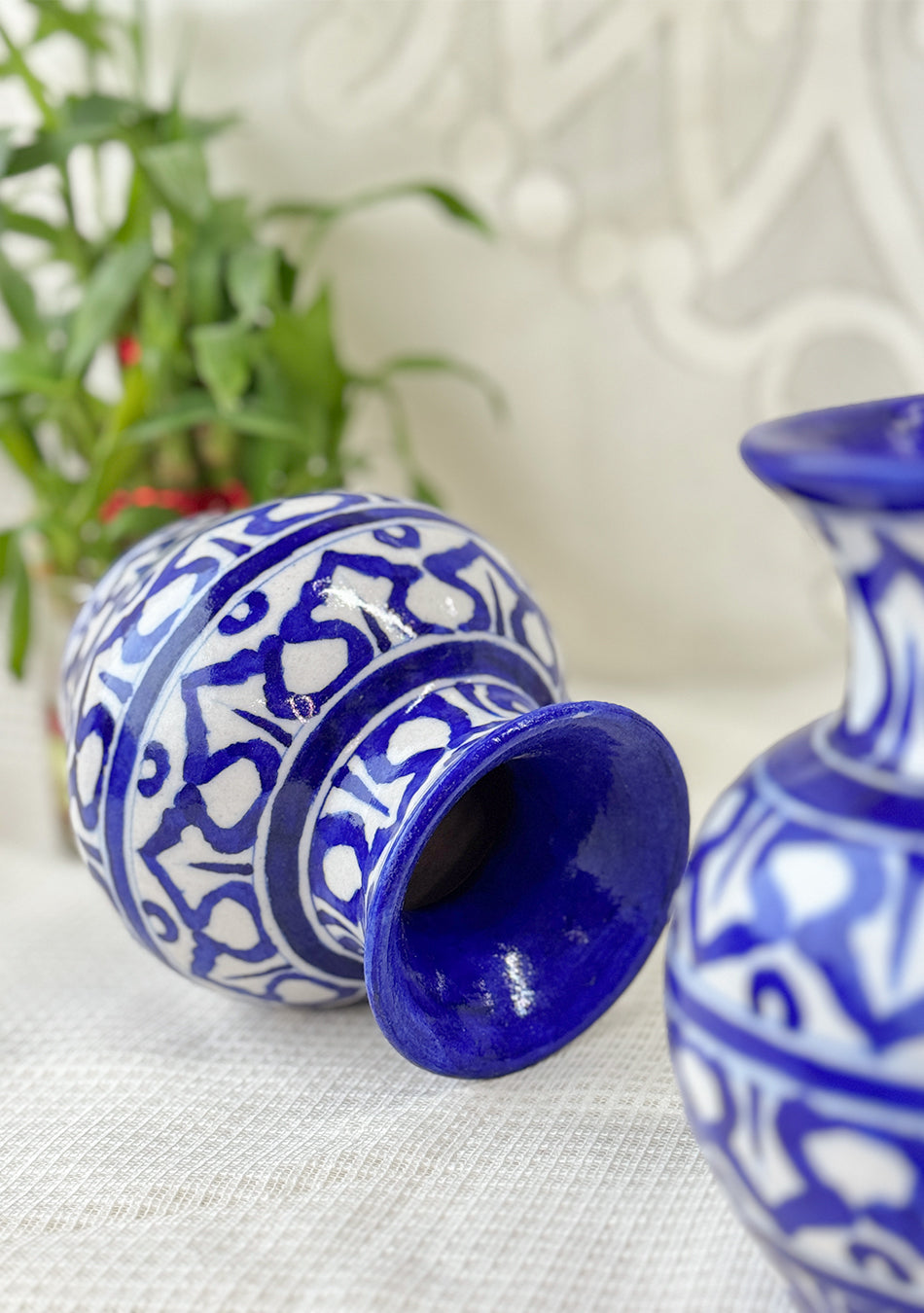Blue Pottery White Matka Vase
