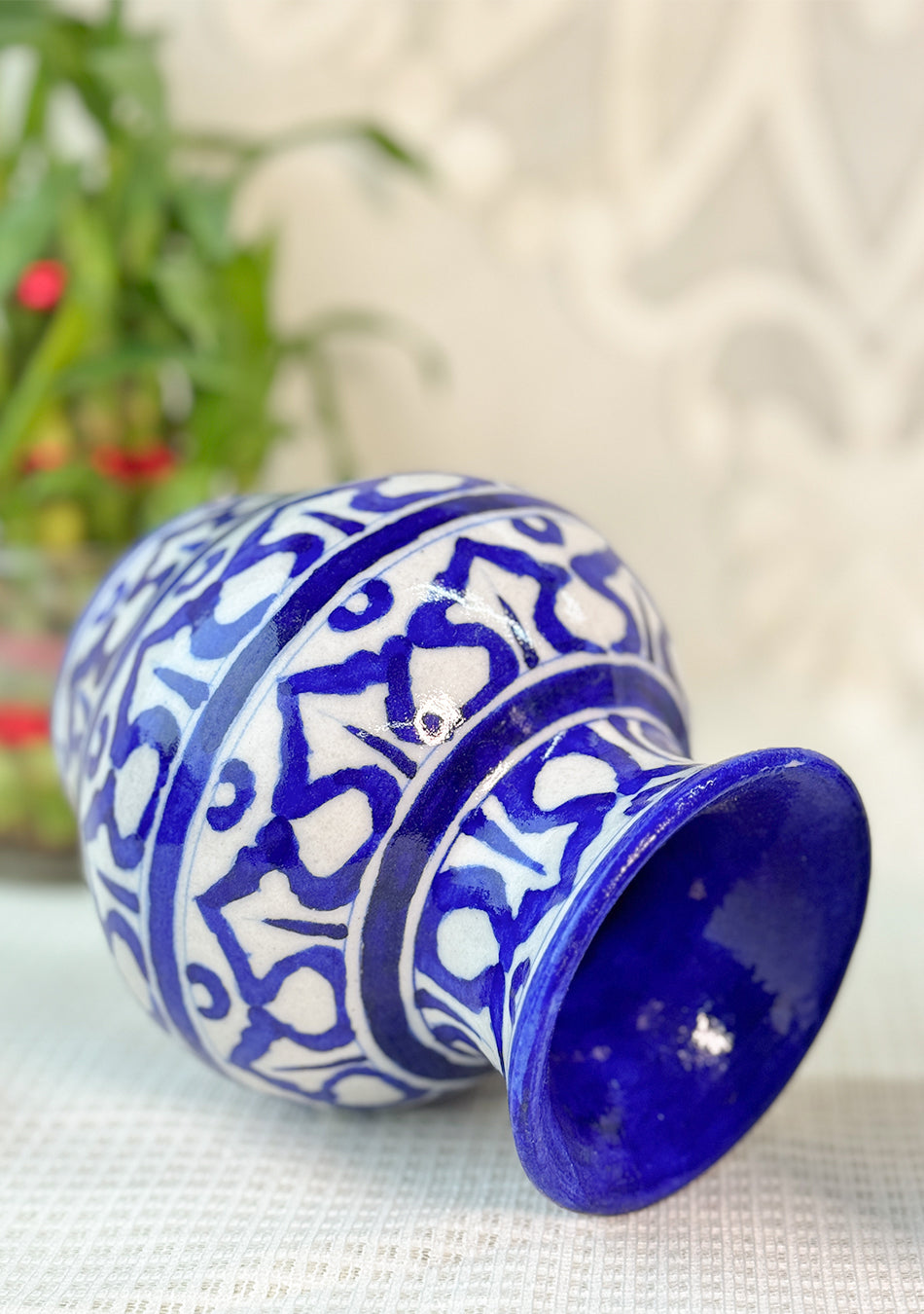 Blue Pottery White Matka Vase