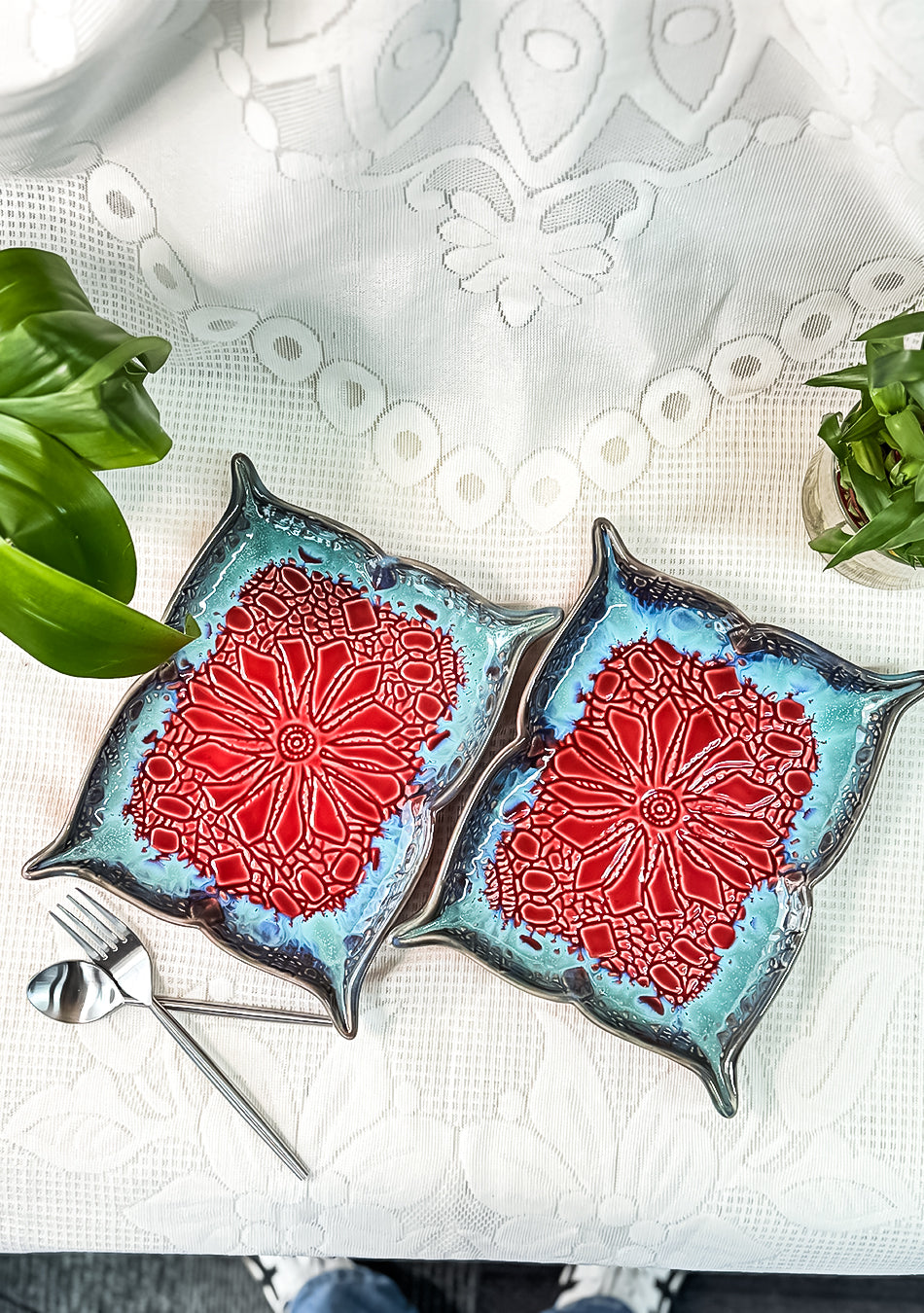 Mandala Red Ceramic Platter