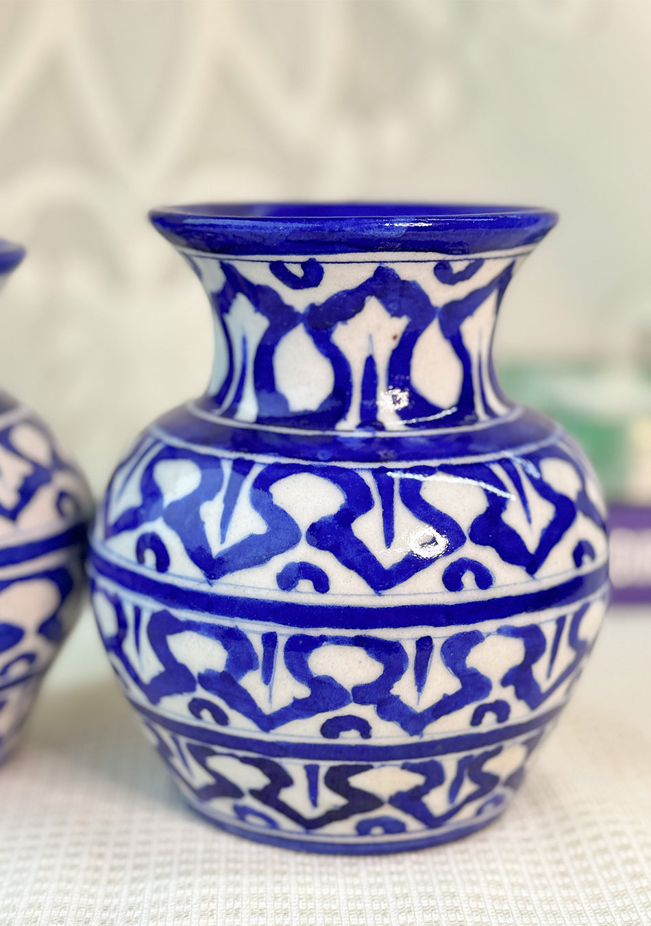 Blue Pottery White Matka Vase