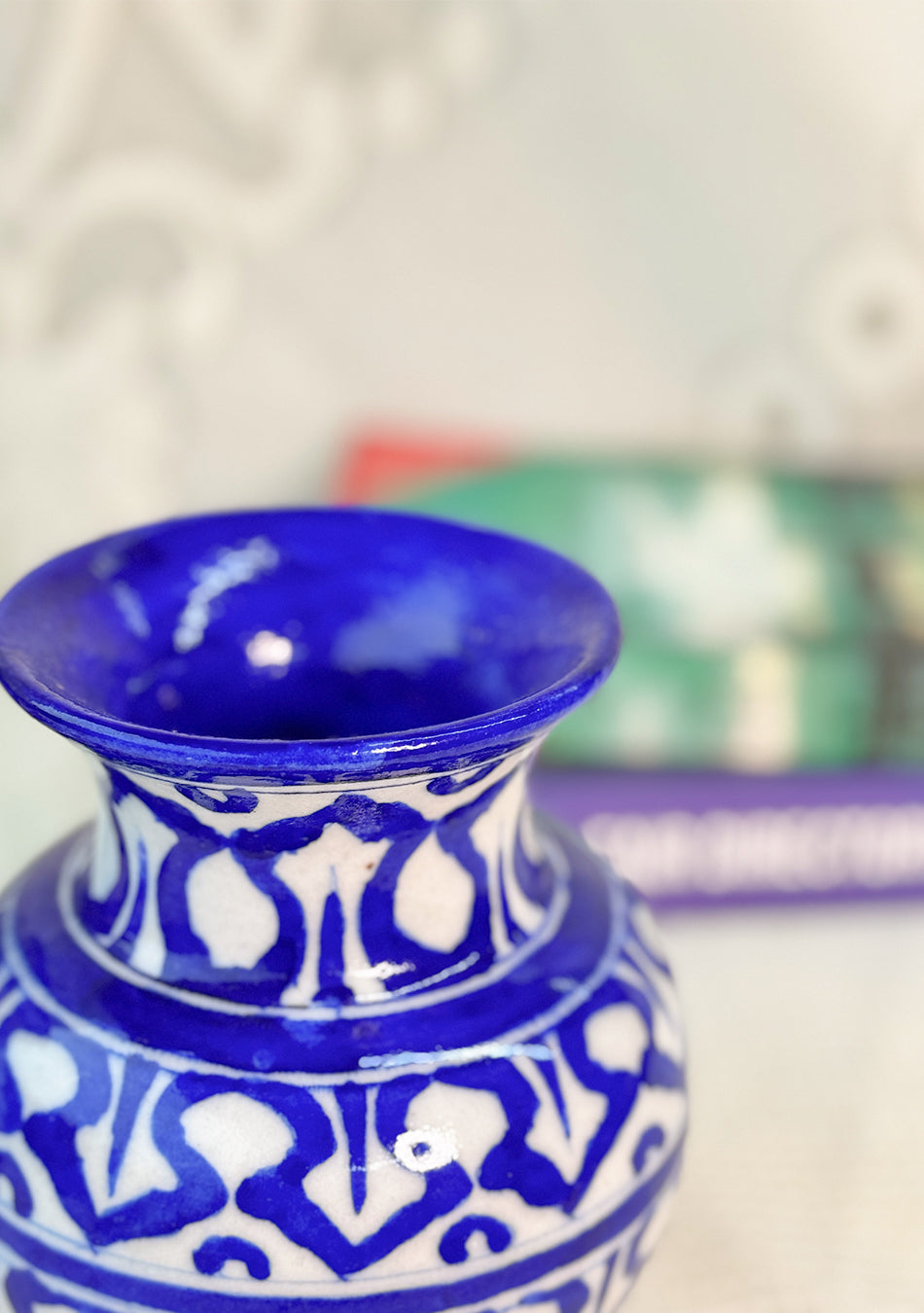 Blue Pottery White Matka Vase