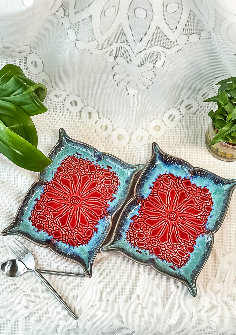 Mandala Red Ceramic Platter