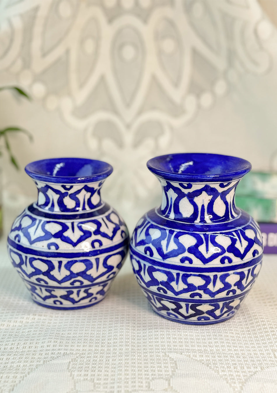 Blue Pottery White Matka Vase