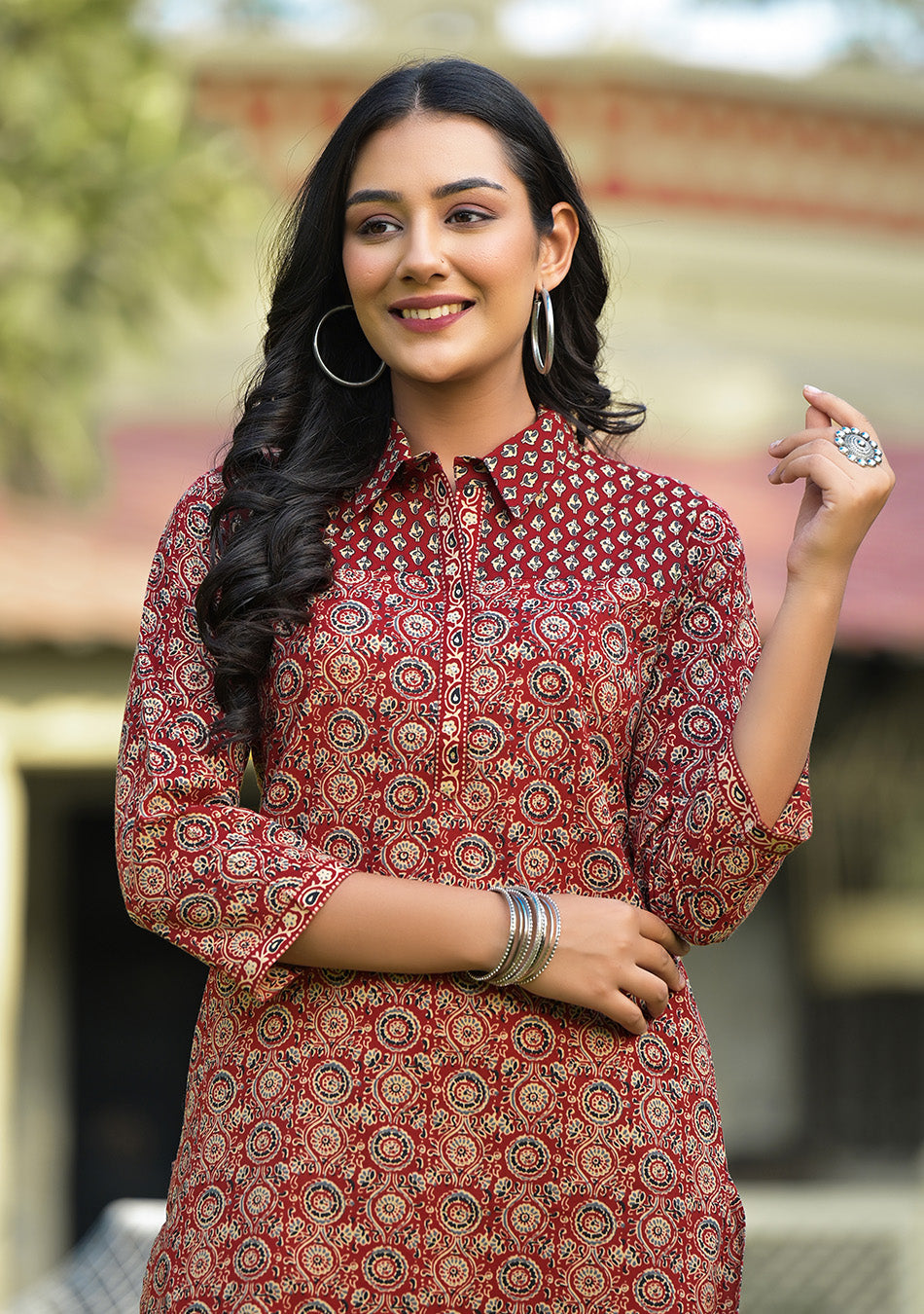 Maroon Printed Shirt Style Co-ord Set