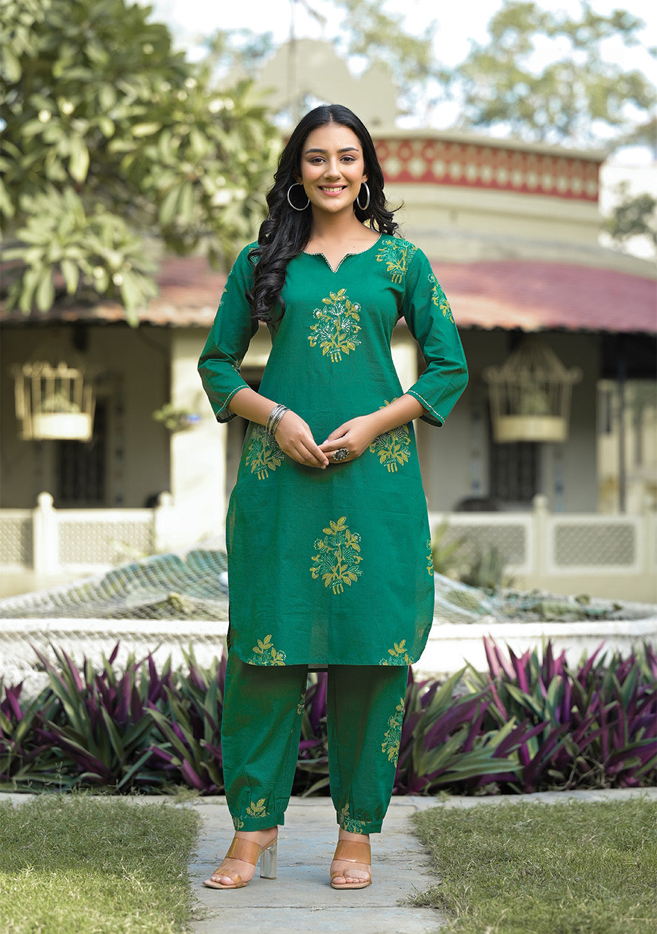 Green Hand Block And Hand Embroidery Co-ord Set