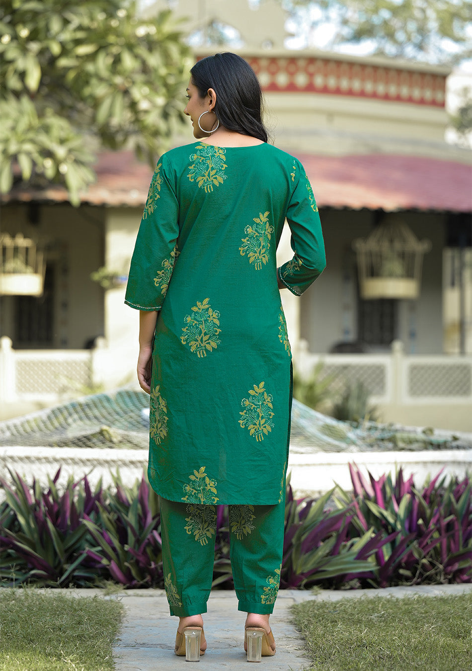 Green Hand Block Hand Embroidery Co-ord Set