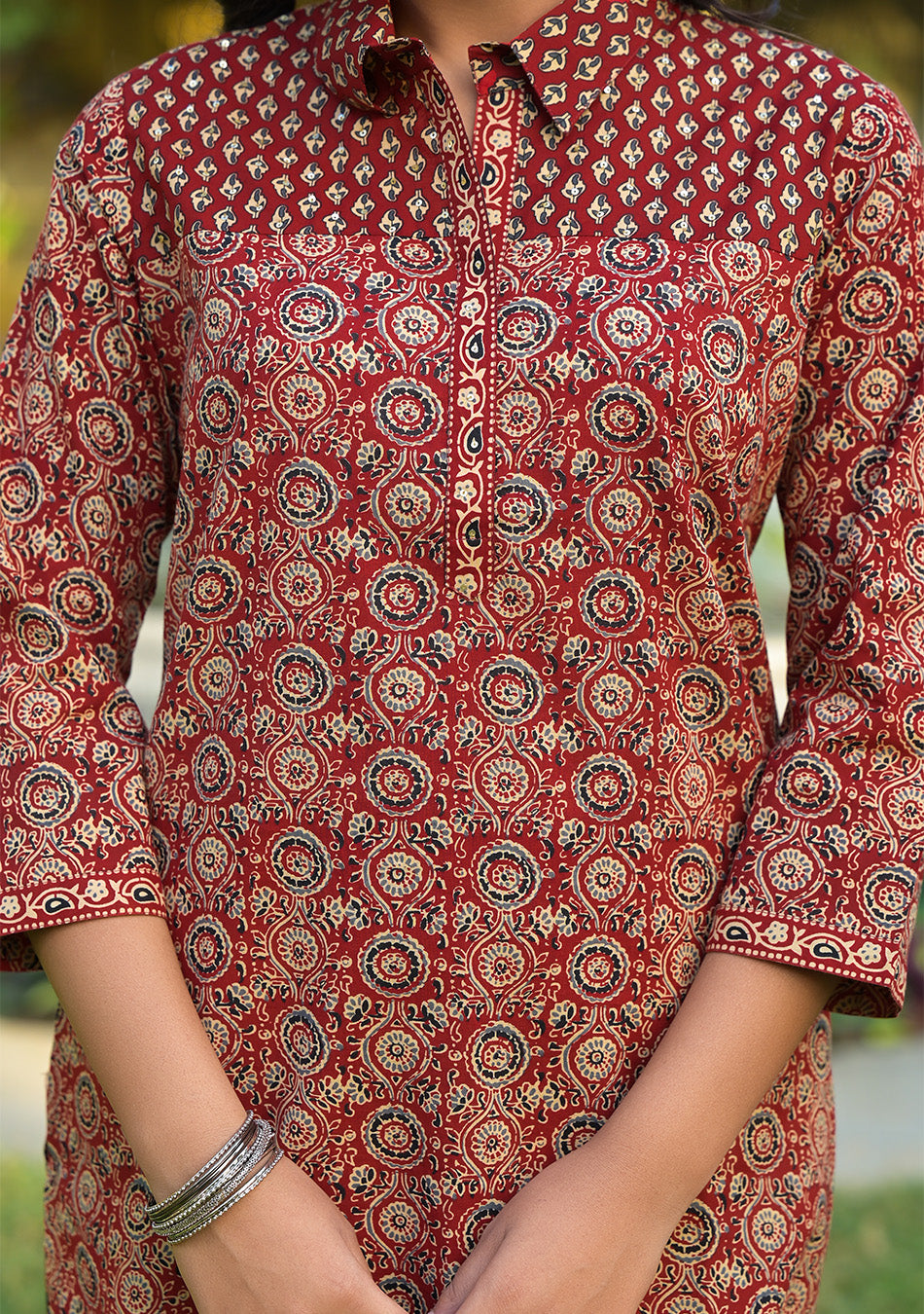 Maroon Printed Shirt Style Co-ord Set