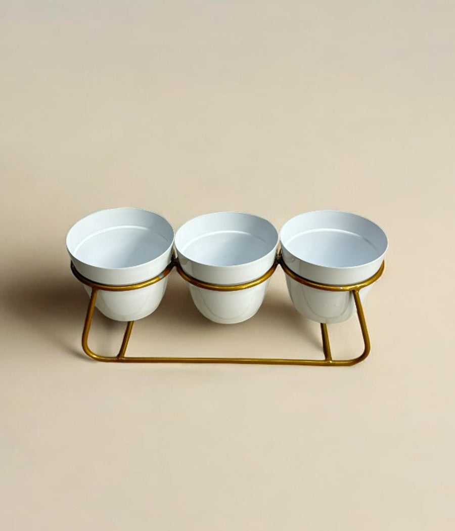 Ivory Pots Trio with Golden Stand