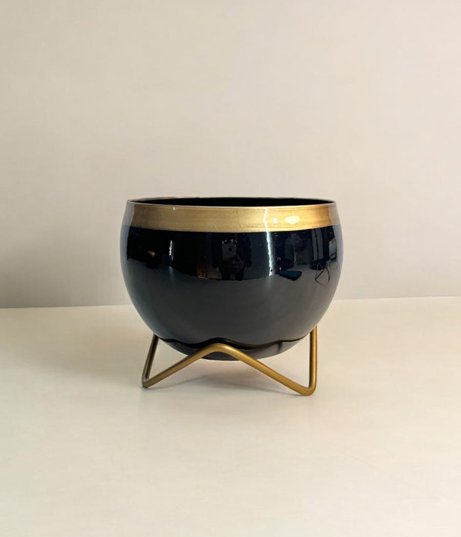 Black Gold Metal Planter With Stand