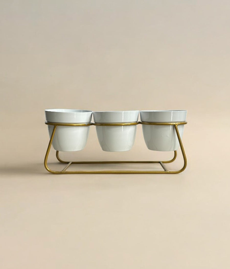 Ivory Pots Trio with Golden Stand