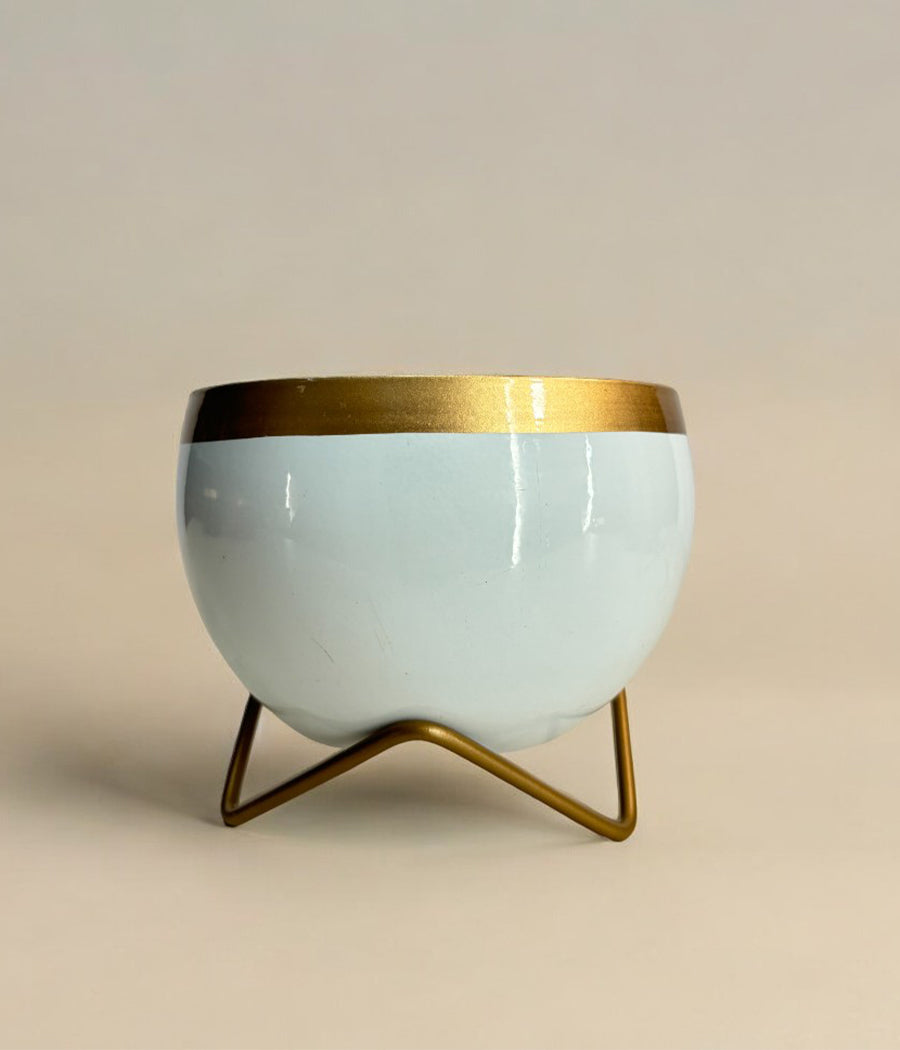 White Gold Metal Planter With Stand