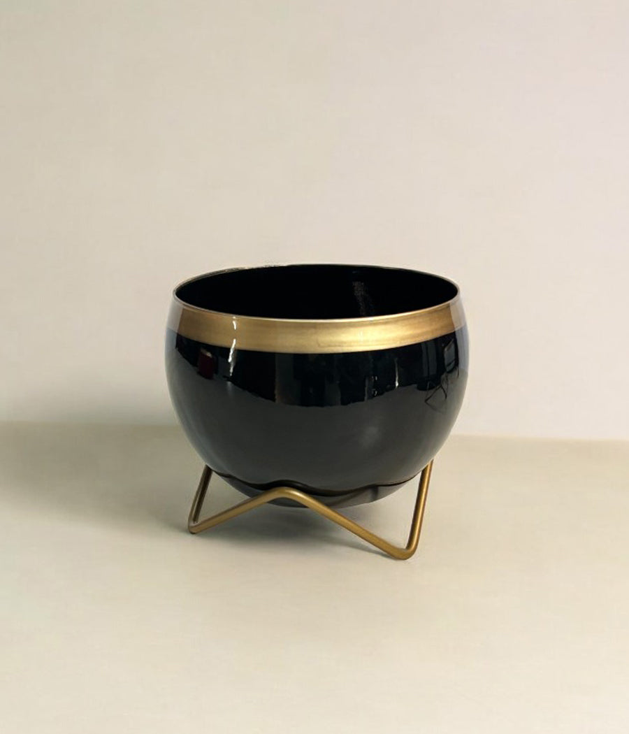 Black Gold Metal Planter With Stand