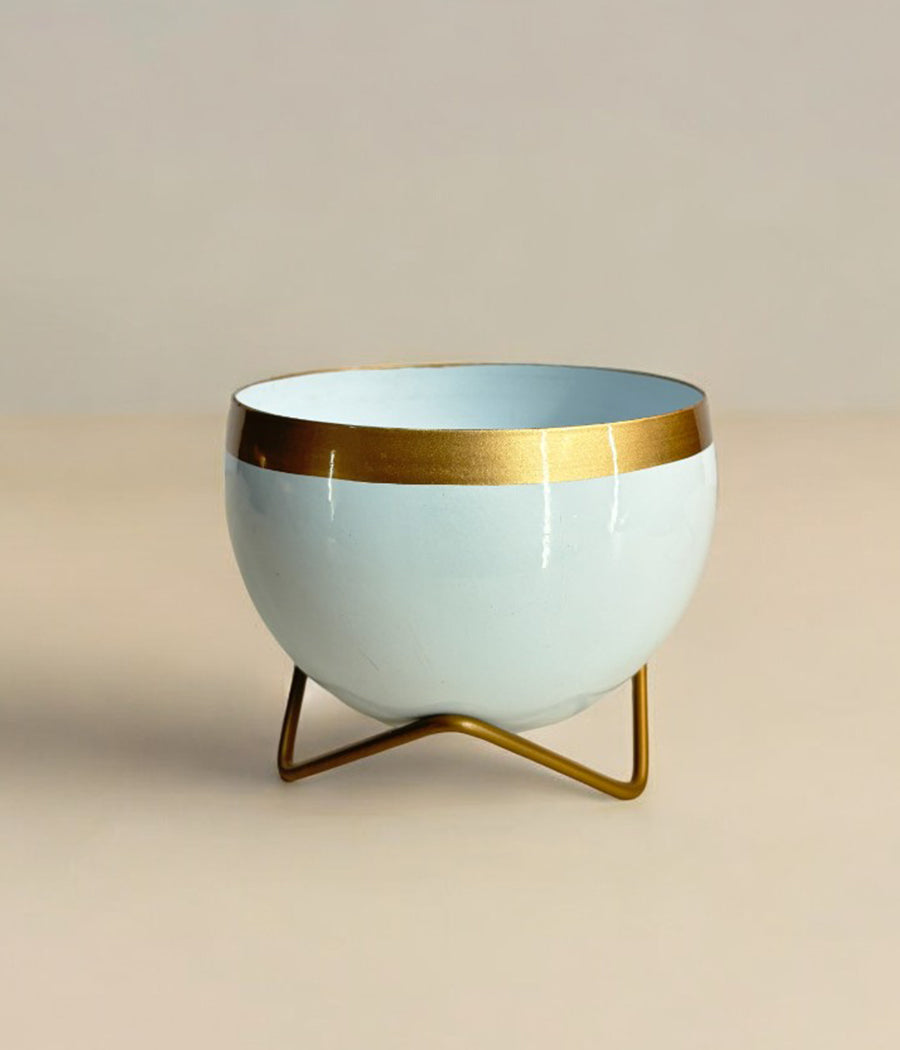 White Gold Metal Planter With Stand
