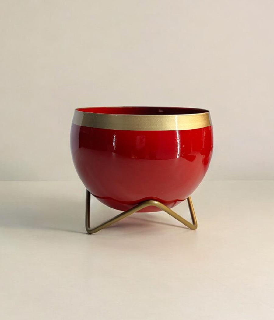 Red Gold Metal Planter With Stand