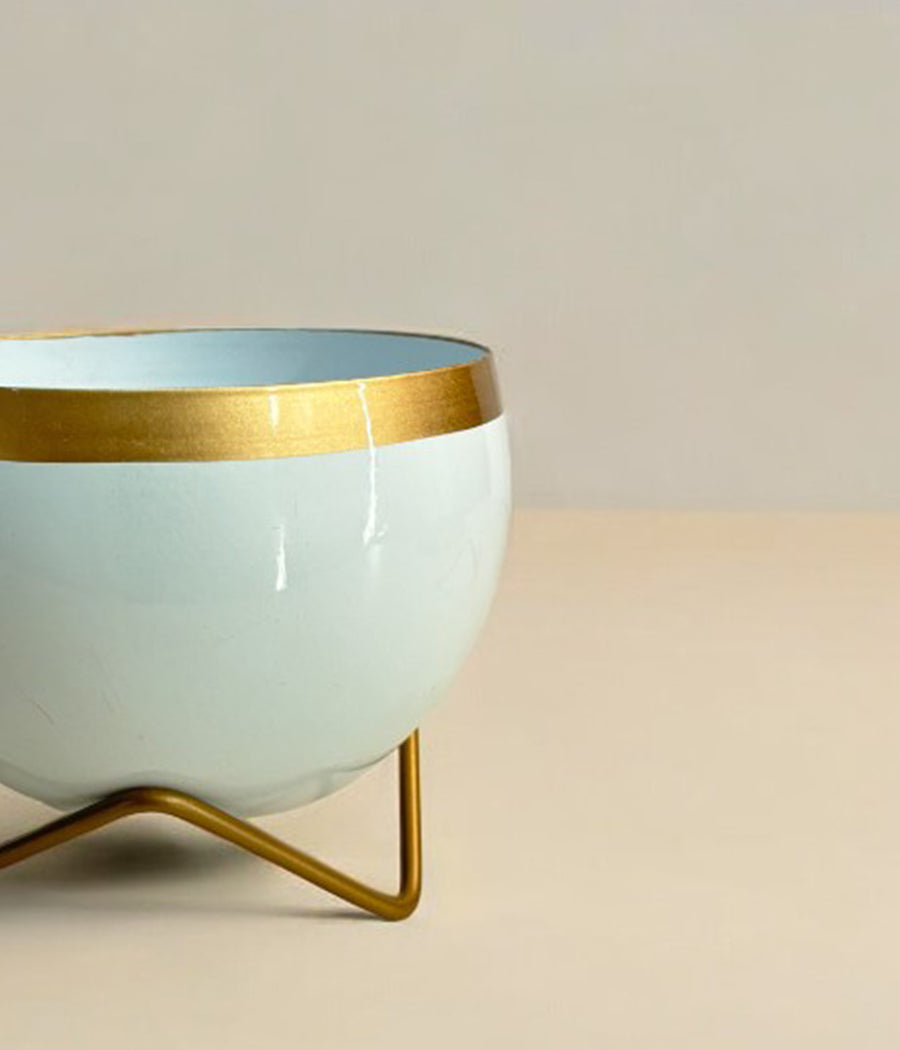 White Gold Metal Planter With Stand