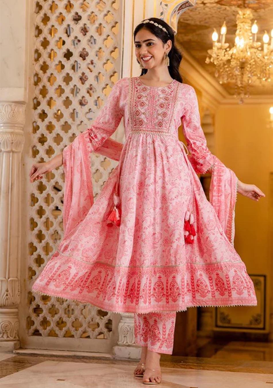 Royal Pink Embroidered Anarkali Suit