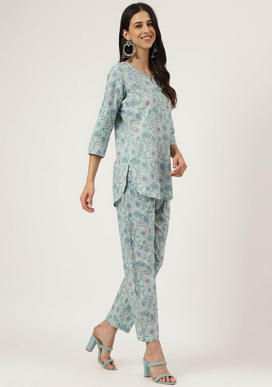 Turquoise Blue Printed Loungewear/Nightwear