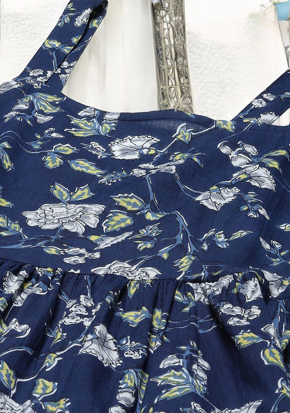 Blue Floral Shoulder Strip Long Dress
