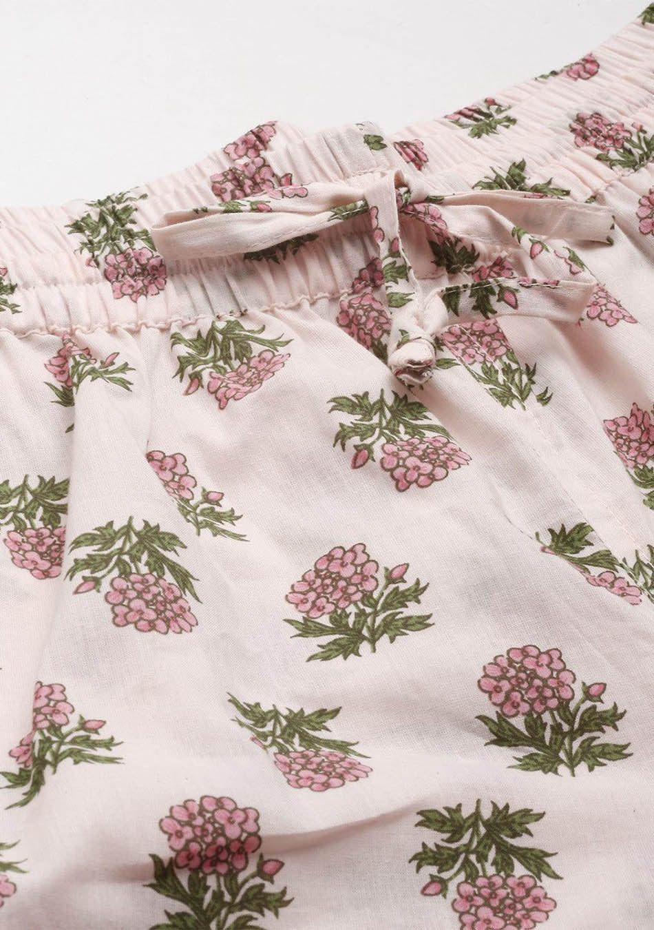 Baby pink Cotton Floral Print Night Suit