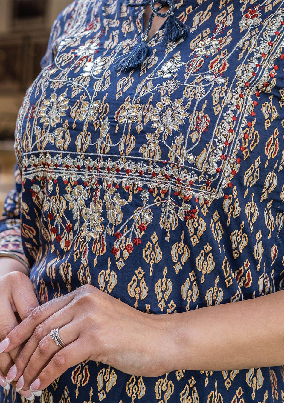Navy Blue Cotton Gota Patti Palazzo Set