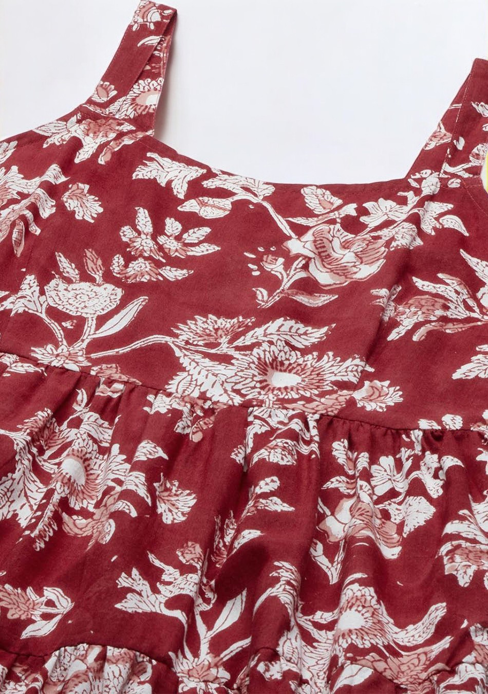 Red Floral Printed Shoulder Strap Long dress