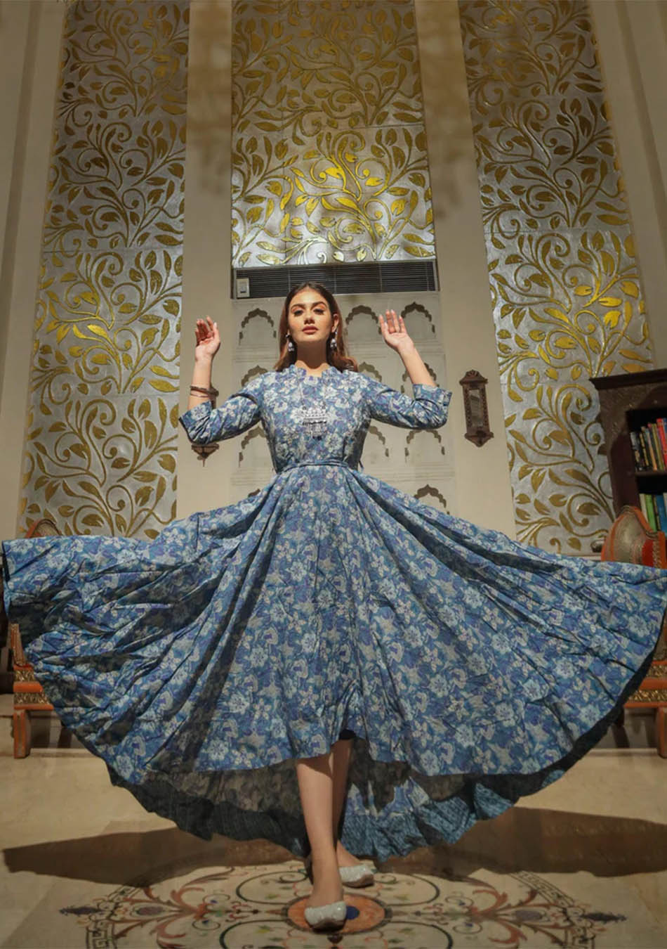 Indigo Blue High Low Flared Dress