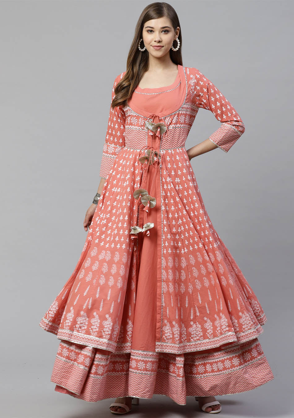 Pink Cotton Layered & Tiered Kurta