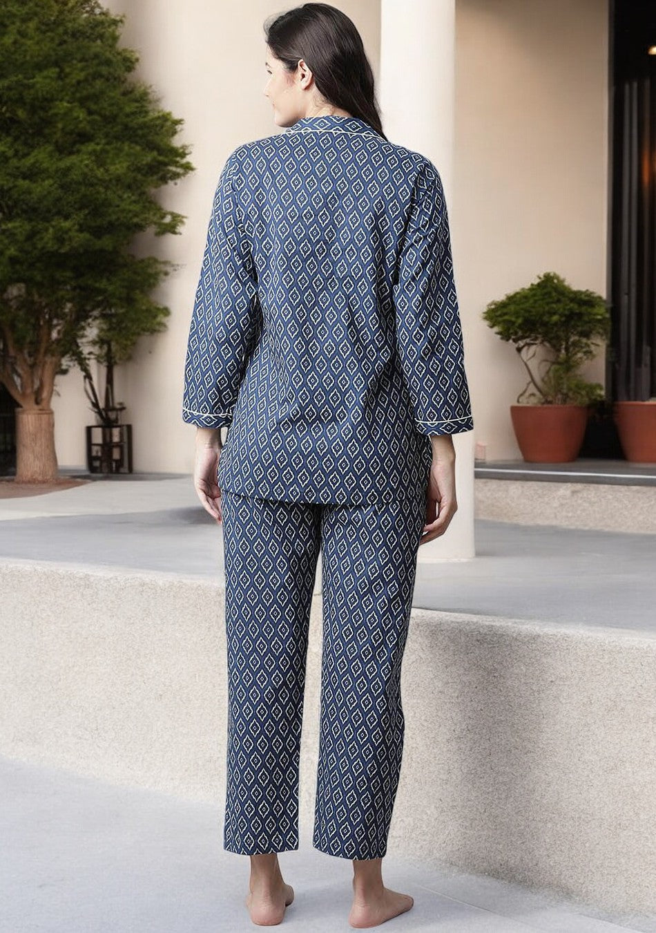 Indigo Printed Cotton Nightsuit