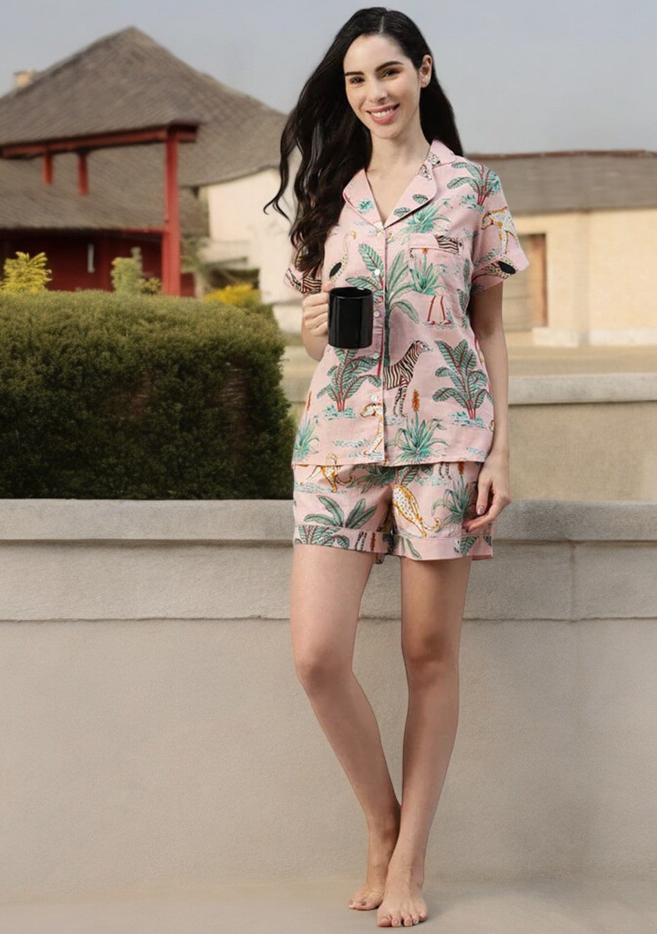 Pink Cotton Floral Print Night Suit