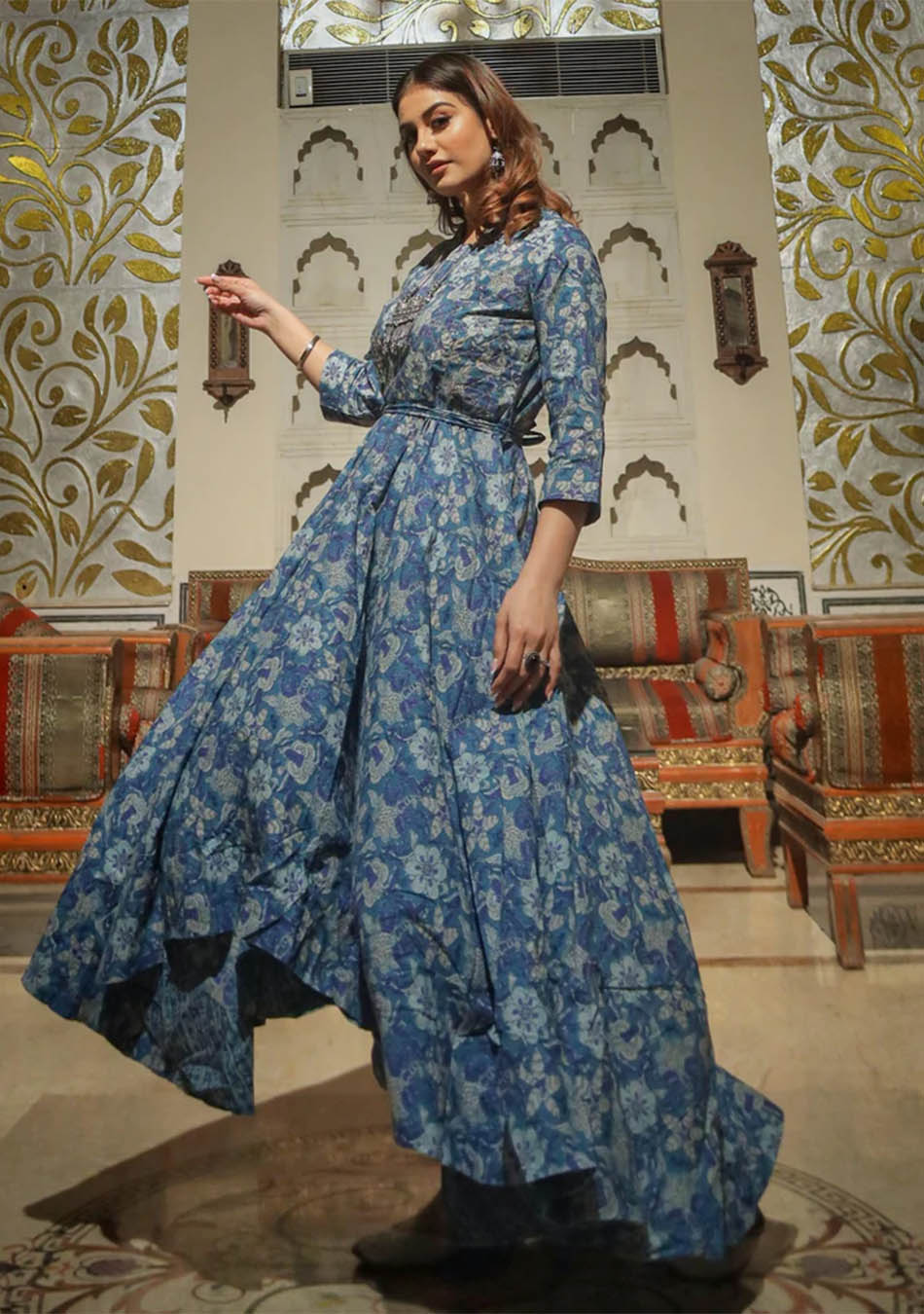 Indigo Blue High Low Flared Dress