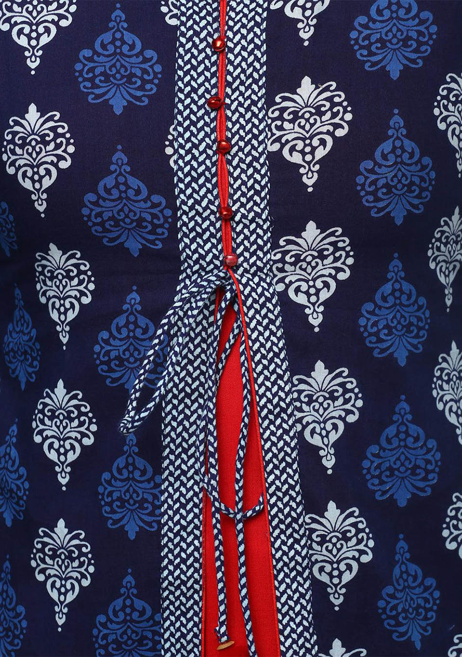Blue Cotton & Rayon A-line Kurti