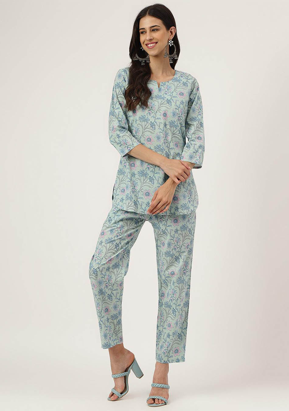 Turquoise Blue Printed Loungewear/Nightwear