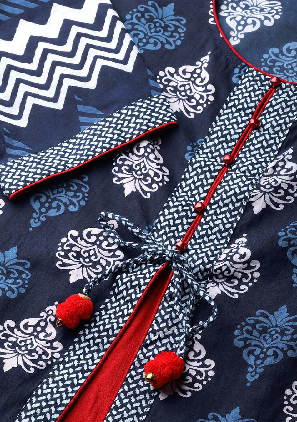 Blue Cotton & Rayon A-line Kurti