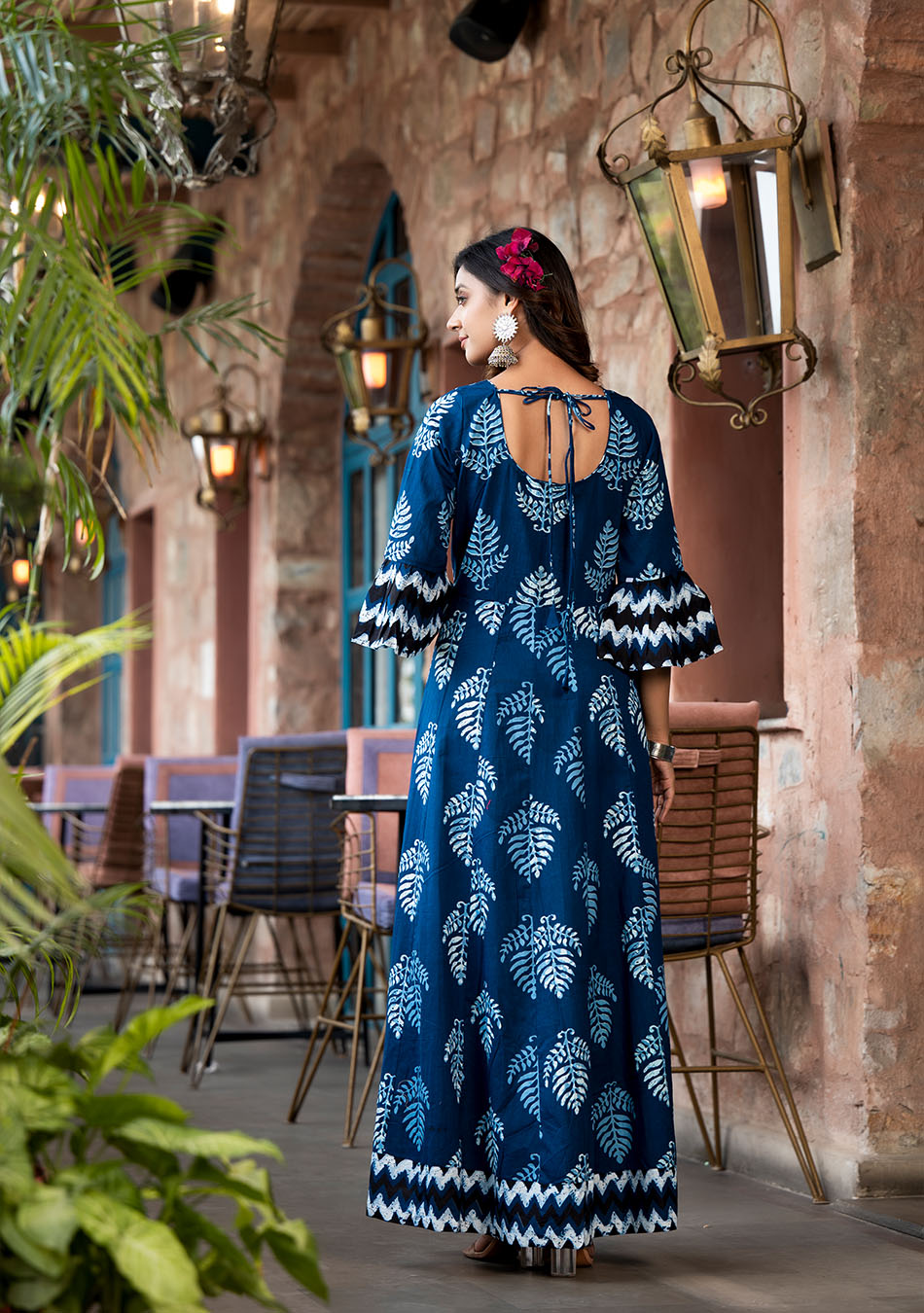 Indigo Elegance Long Cotton Anarkali