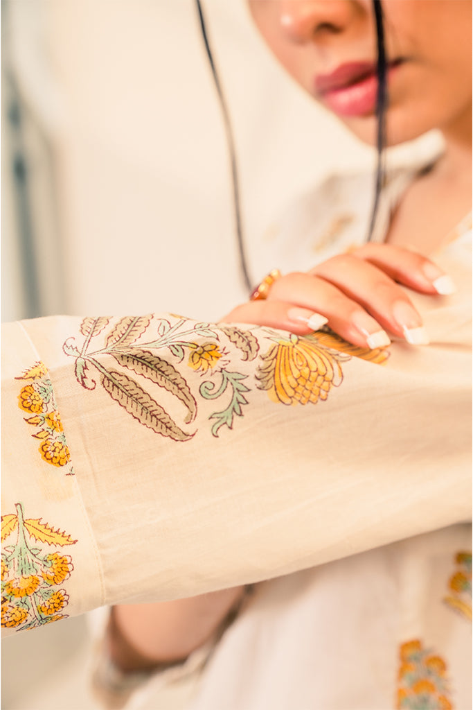 Breezy White & Yellow Flow Kurta & Pant Set