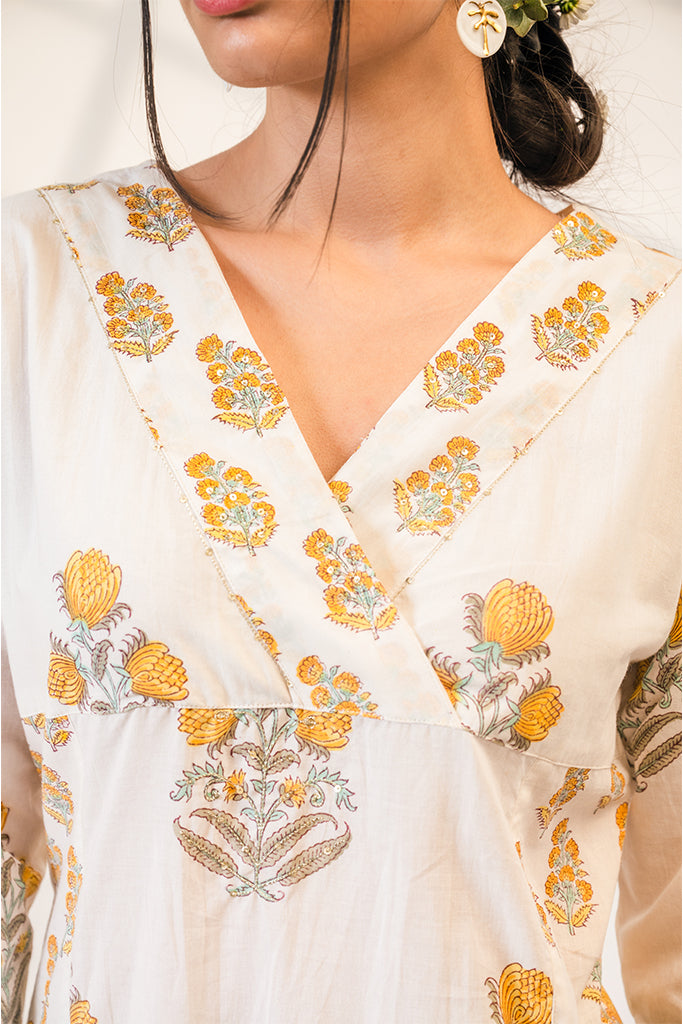 Breezy White & Yellow Flow Kurta & Pant Set